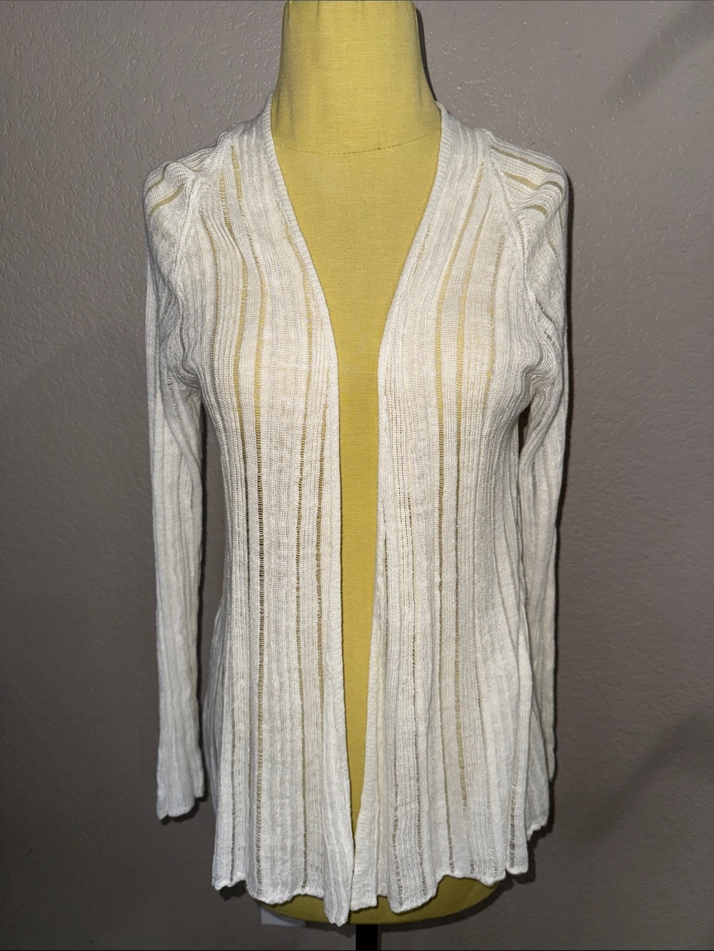 Tahari Open-Front Ribbed Cardigan with Subtle Stripes